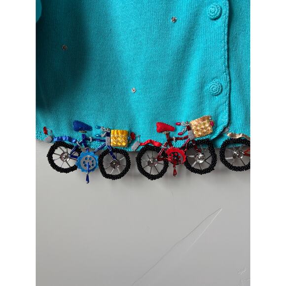 VTG Y2k Unique Funky Michael Simon Hanging Beaded Bicycles 3/4 Sleeve Cardigan - Picture 5 of 10